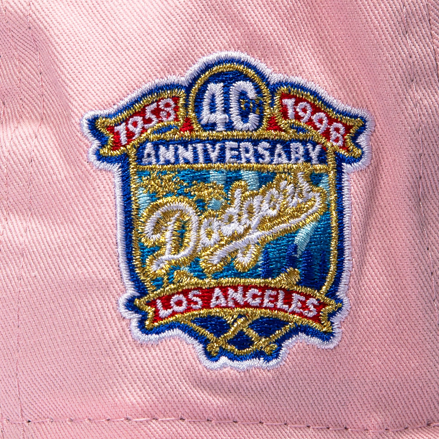 New Era 19Twenty Los Angeles Dodgers 40th Anniversary Patch Snapback Pre-Curved Hat - Pink, White - Image 4