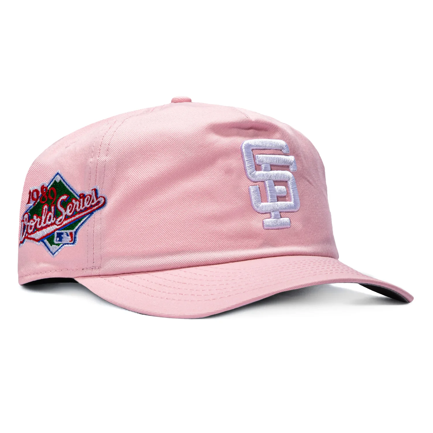 New Era 19Twenty San Francisco Giants 1989 World Series Patch Snapback Pre-Curved Hat - Pink, White