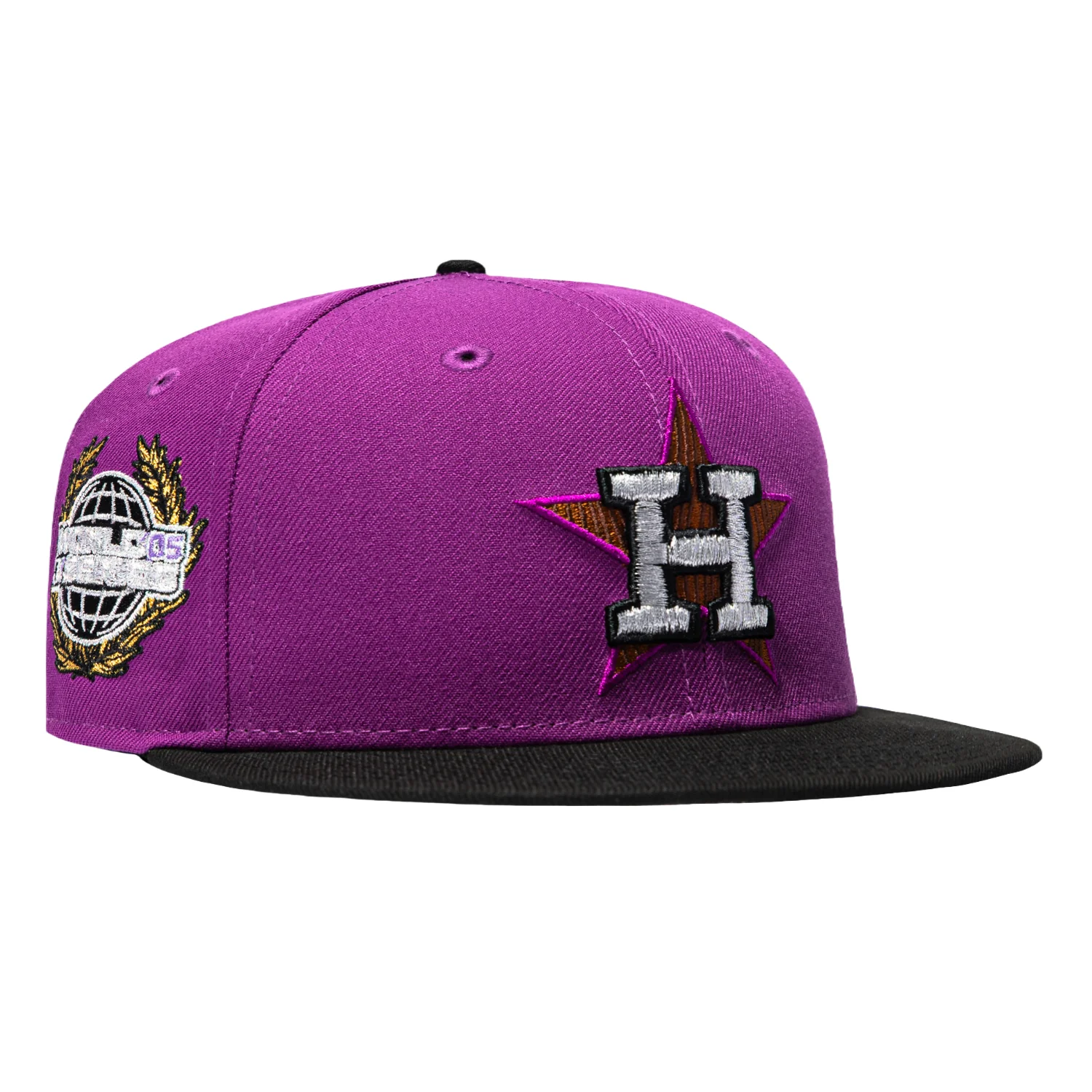 New Era 59Fifty Houston Astros 2005 World Series Patch Woodgrain Hat - Purple, Black