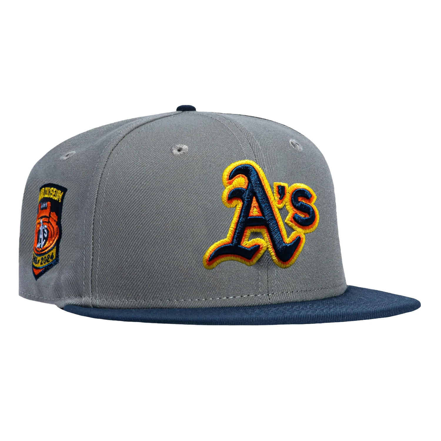 New Era 59Fifty Oakland Athletics Final Season Patch Hat - Storm Grey, Navy, Orange, Gold
