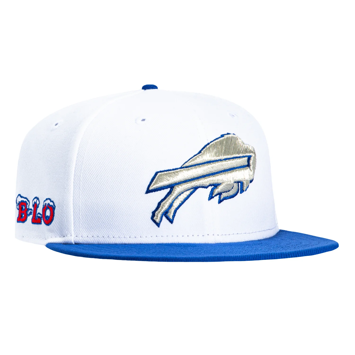 New Era 59Fifty Rivalry Buffalo Bills B-Lo Patch Hat - White, Royal, Metallic Silver