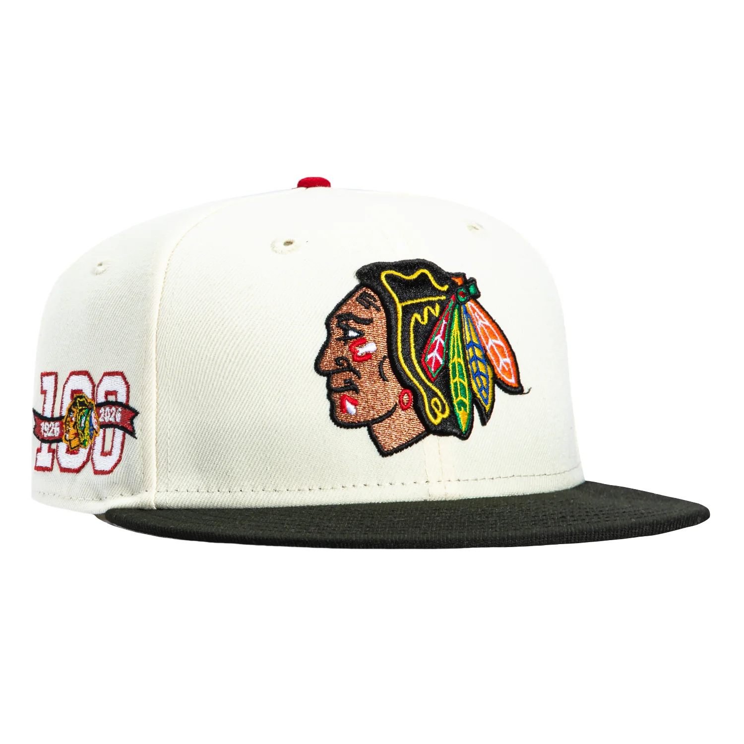 New Era 59Fifty Chicago Blackhawks 100th Anniversary Patch Hat - White, Black