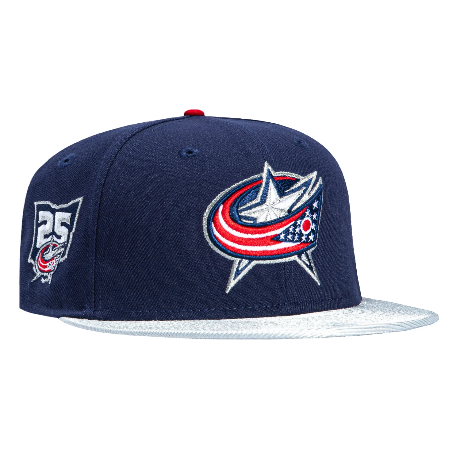 New Era 59Fifty Columbus Blue Jackets 25th Anniversary Patch Hat - Light Navy, Metallic Silver