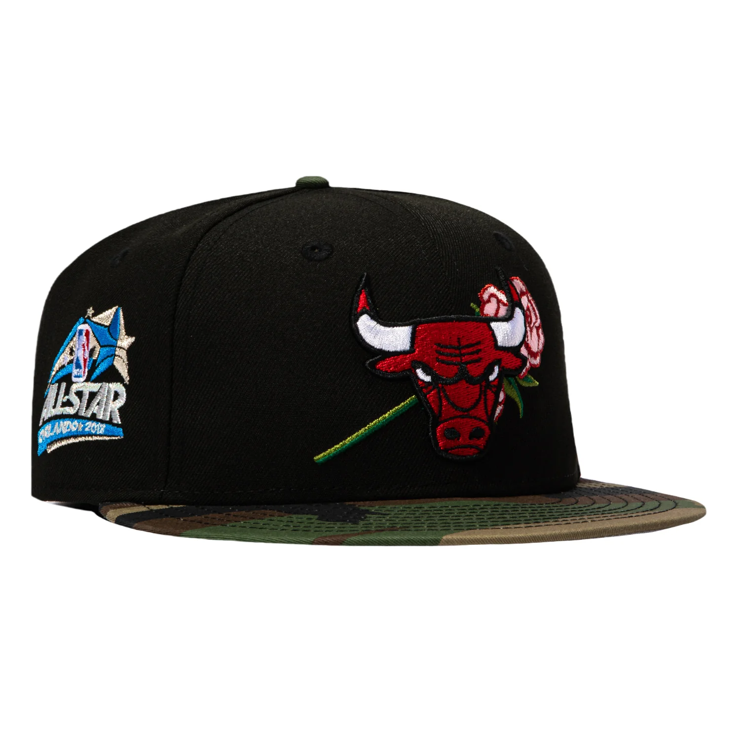 New Era 59Fifty Chicago Bulls 2012 All Star Game Patch Rose Hat - Black, Camo