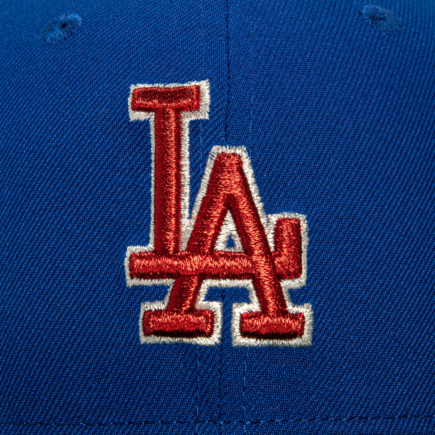 New Era 59Fifty Los Angeles Dodgers 100th Anniversary Patch Hat - Royal, Black, Red, Metallic Silver - Image 4