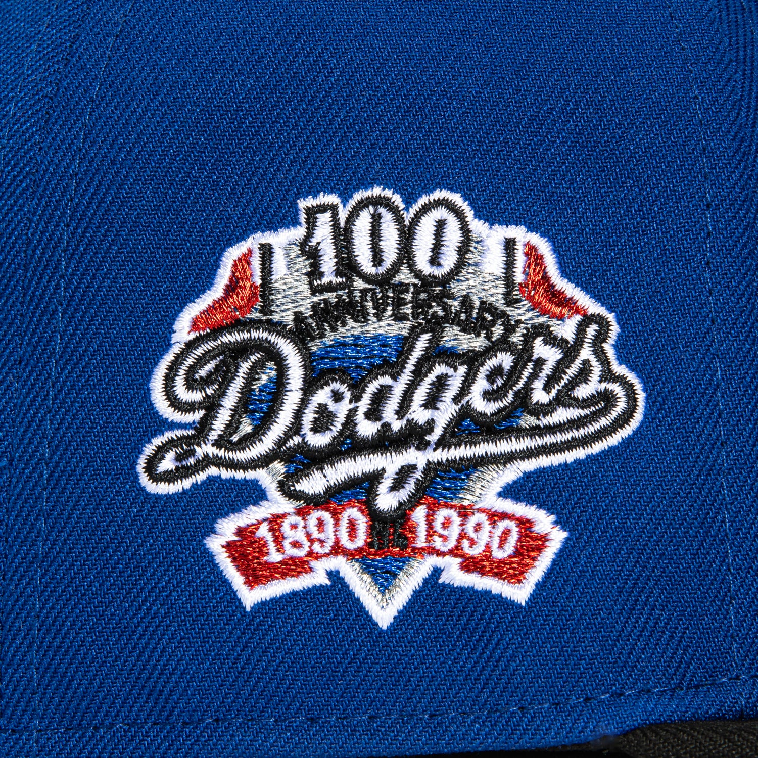 New Era 59Fifty Los Angeles Dodgers 100th Anniversary Patch Hat - Royal, Black, Red, Metallic Silver - Image 5
