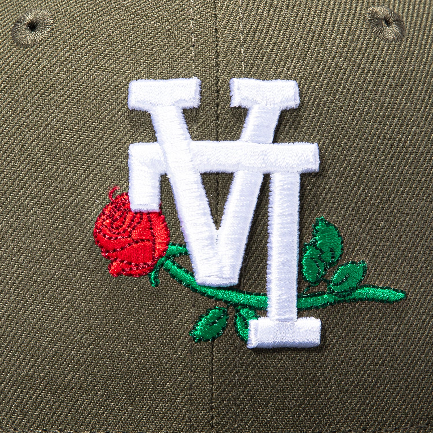 New Era 59Fifty Los Angeles Dodgers 40th Anniversary Patch Upside Down Rose Hat - Olive, Black - Image 4