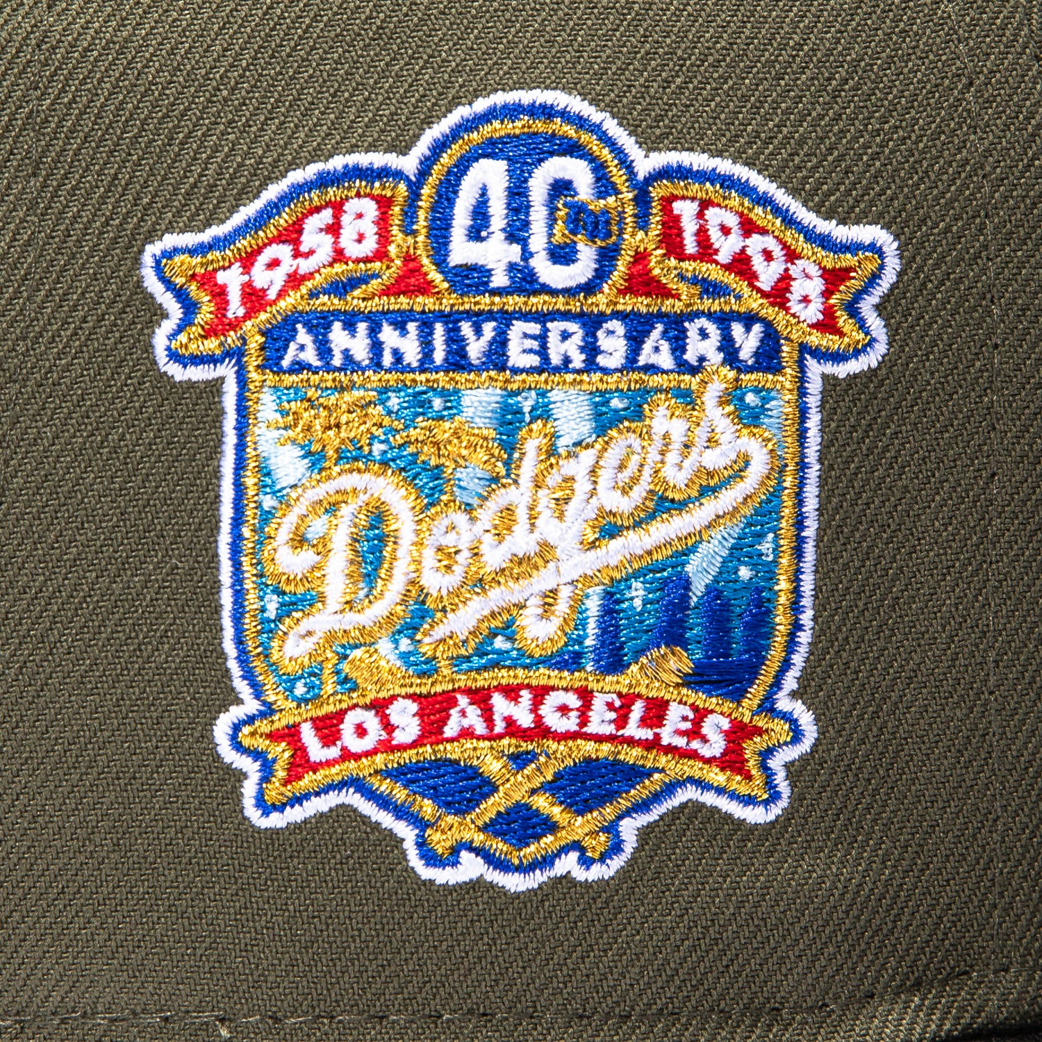 New Era 59Fifty Los Angeles Dodgers 40th Anniversary Patch Upside Down Rose Hat - Olive, Black - Image 5
