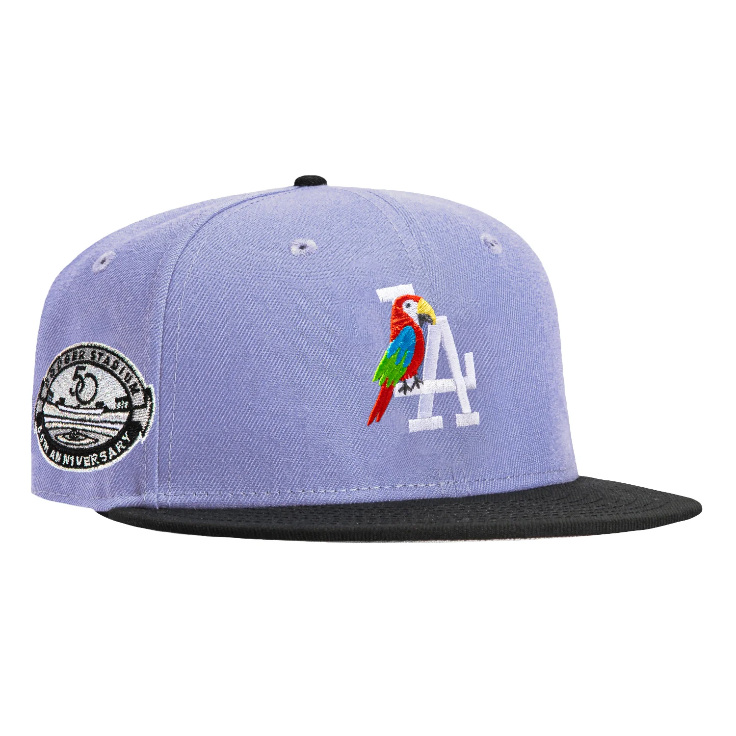 New Era 59Fifty Los Angeles Dodgers 50th Anniversary Stadium Patch Parrot Hat - Lavender, Black