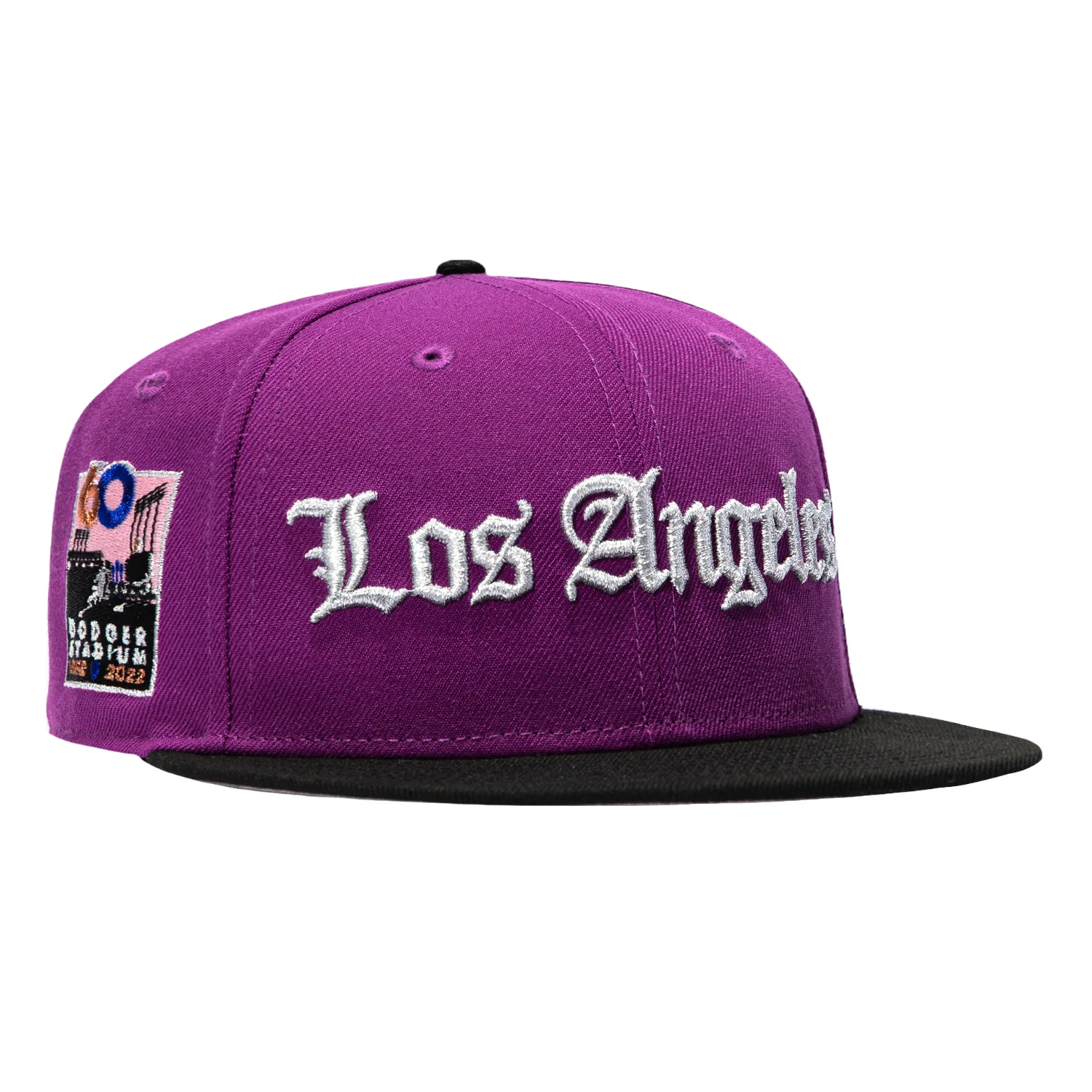 New Era 59Fifty Los Angeles Dodgers 60th Anniversary Stadium Patch Old English Hat - Purple, Black