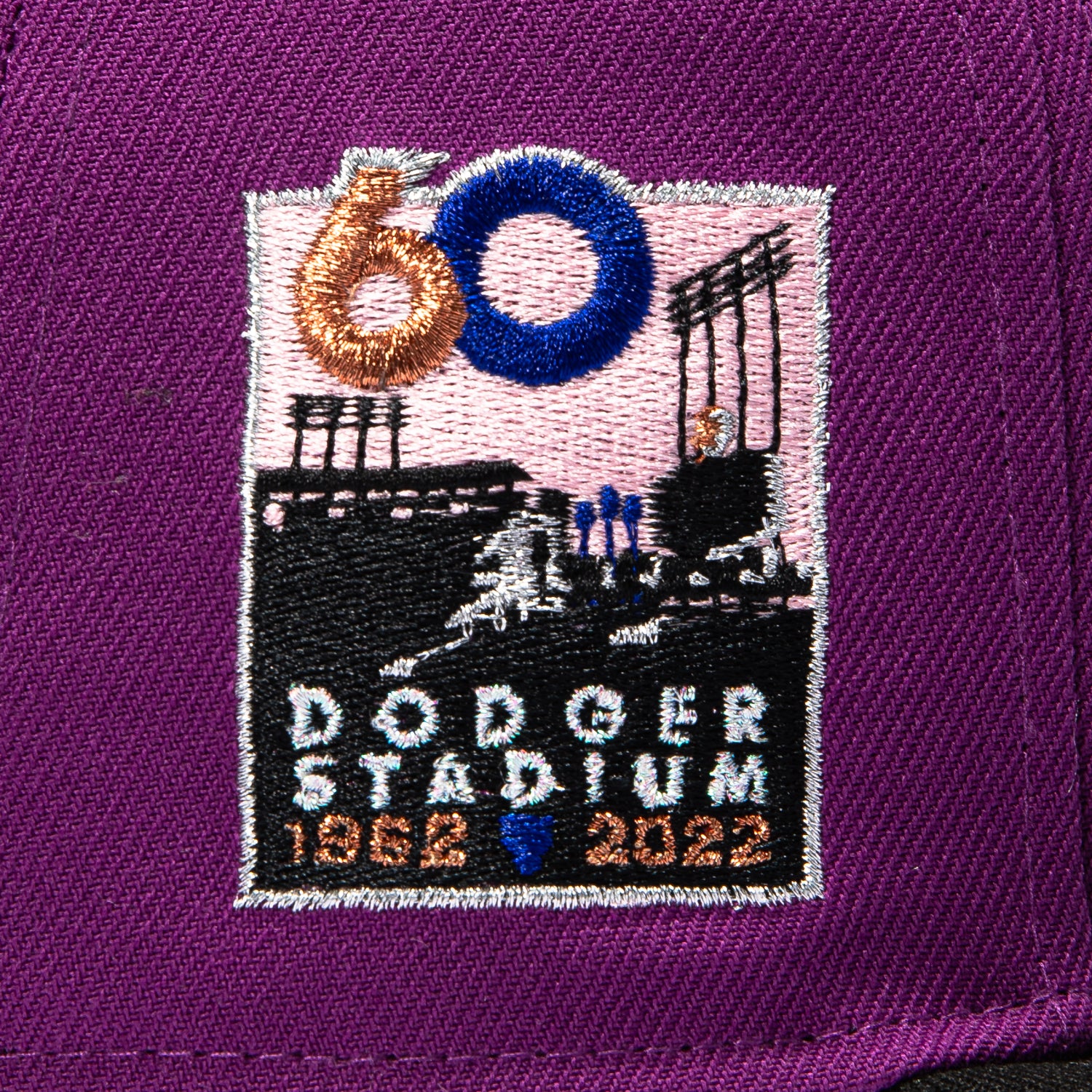 New Era 59Fifty Los Angeles Dodgers 60th Anniversary Stadium Patch Old English Hat - Purple, Black - Image 5