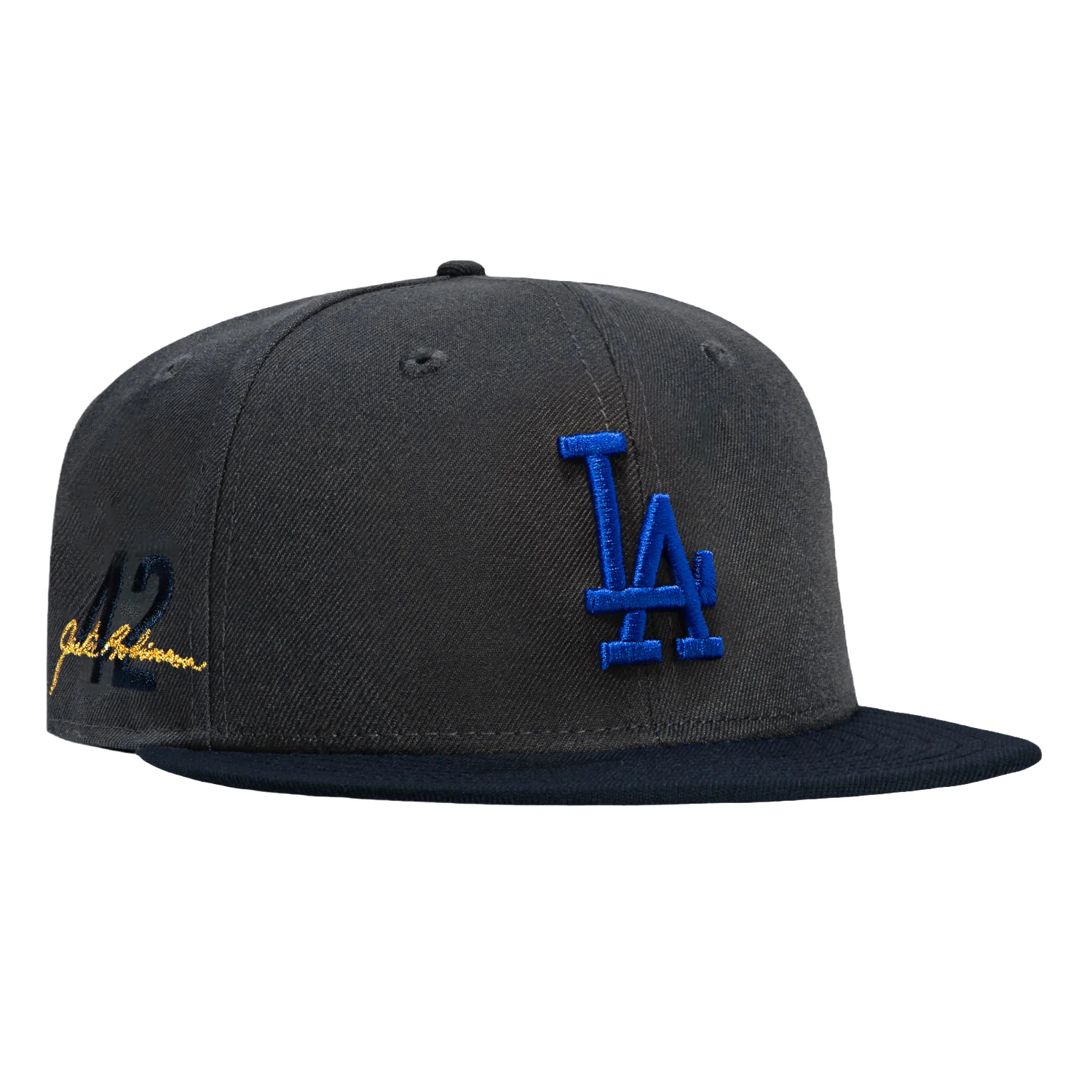 New Era 59Fifty Los Angeles Dodgers Jackie Robinson 42 Patch Hat - Graphite, Navy, Royal