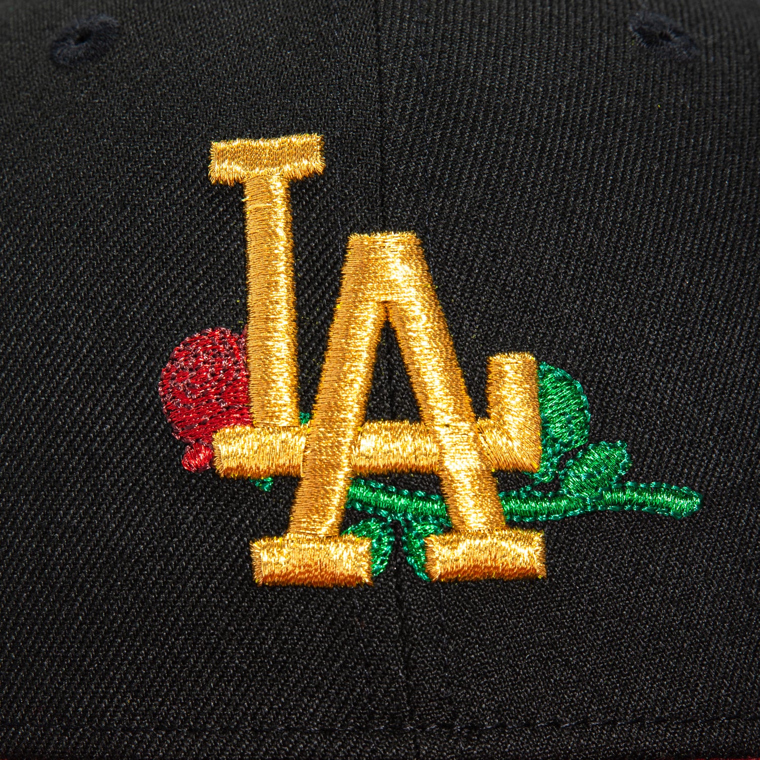 New Era 59Fifty Los Angeles Dodgers Rose Hat - Black, Light Blue, Metallic Gold - Image 4