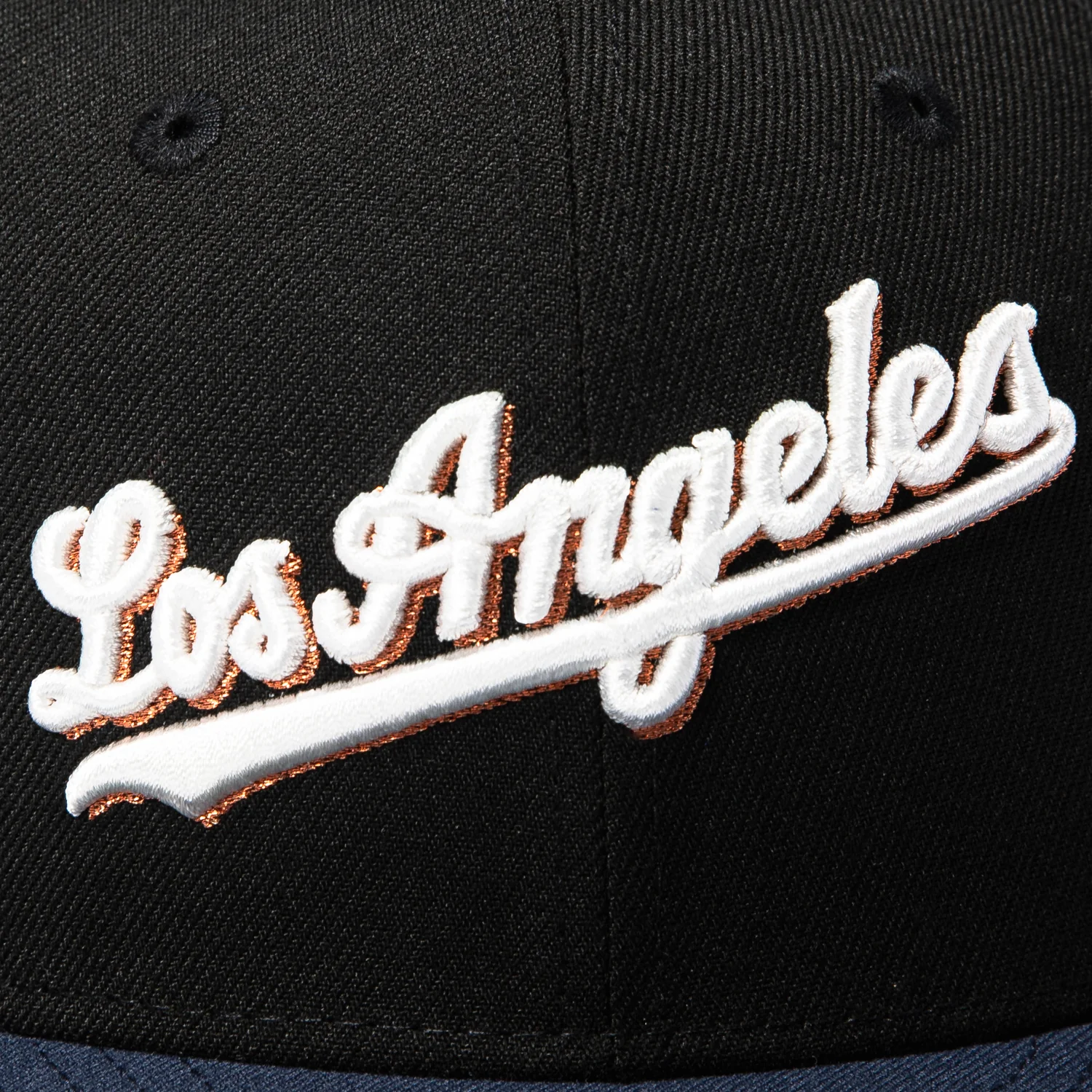 New Era 59Fifty Los Angeles Dodgers 2025 World Series Champions Patch Script Hat - Black, Navy, Metallic Copper - Image 4