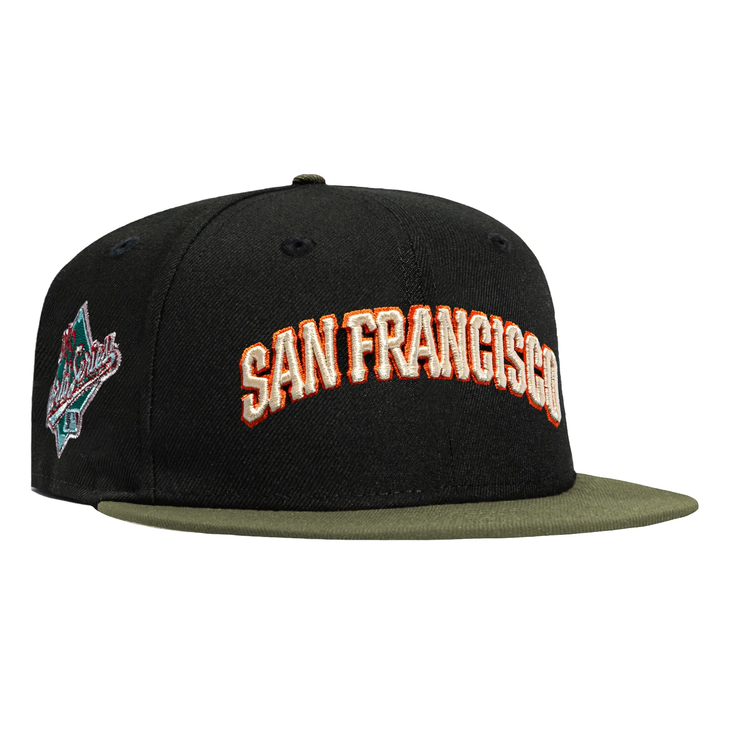 New Era 59Fifty San Francisco Giants 1989 World Series Patch Word Hat - Black, Olive, Orange