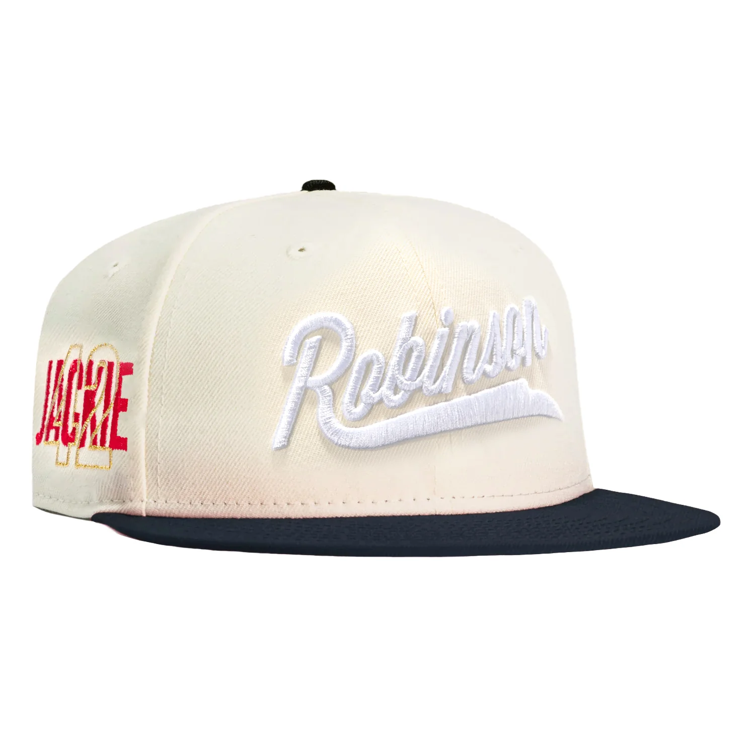 New Era 59Fifty Brooklyn Dodgers Jackie Robinson 42 Patch Script Hat - White, Black