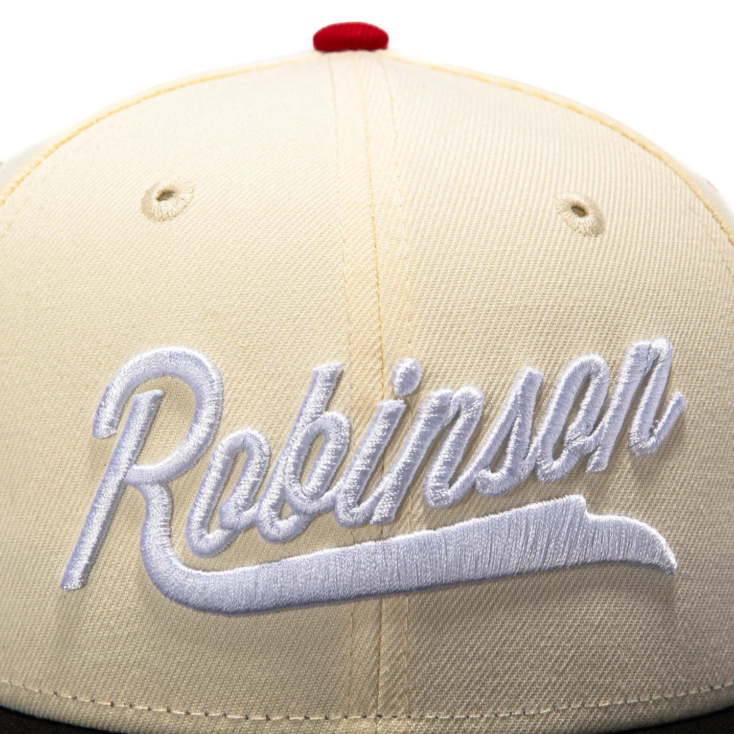 New Era 59Fifty Brooklyn Dodgers Jackie Robinson 42 Patch Script Hat - White, Black - Image 4