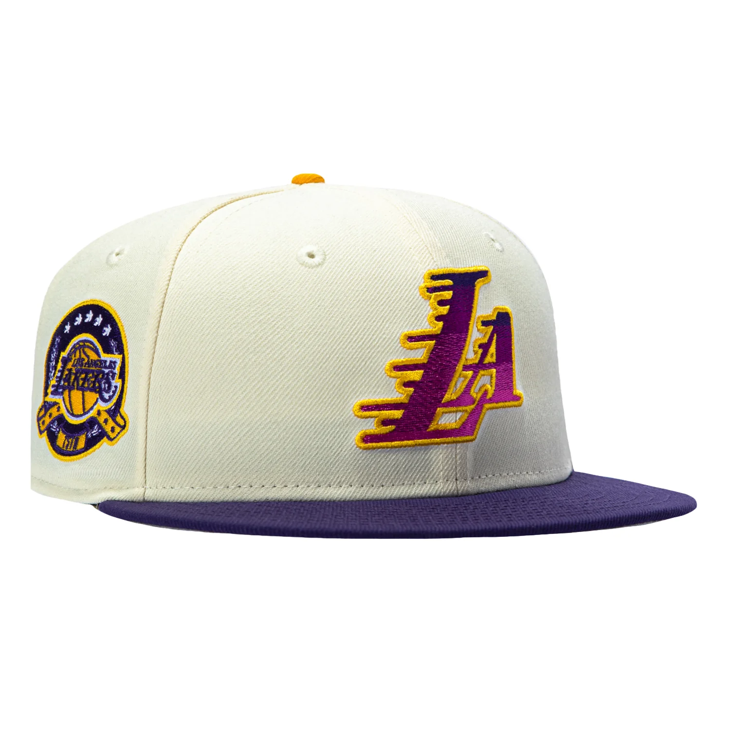 New Era 59Fifty Los Angeles Lakers 75th Anniversary Patch LA Hat - Stone, Purple