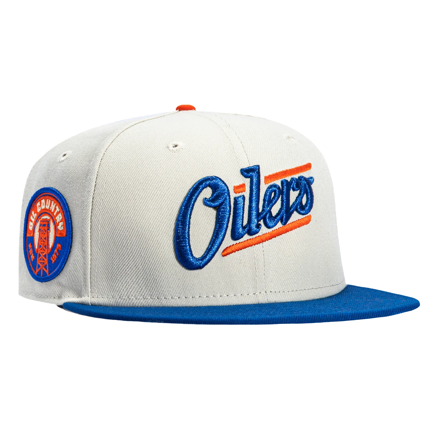 New Era 59Fifty Edmonton Oilers Oil Country Patch Script Hat - Stone, Royal