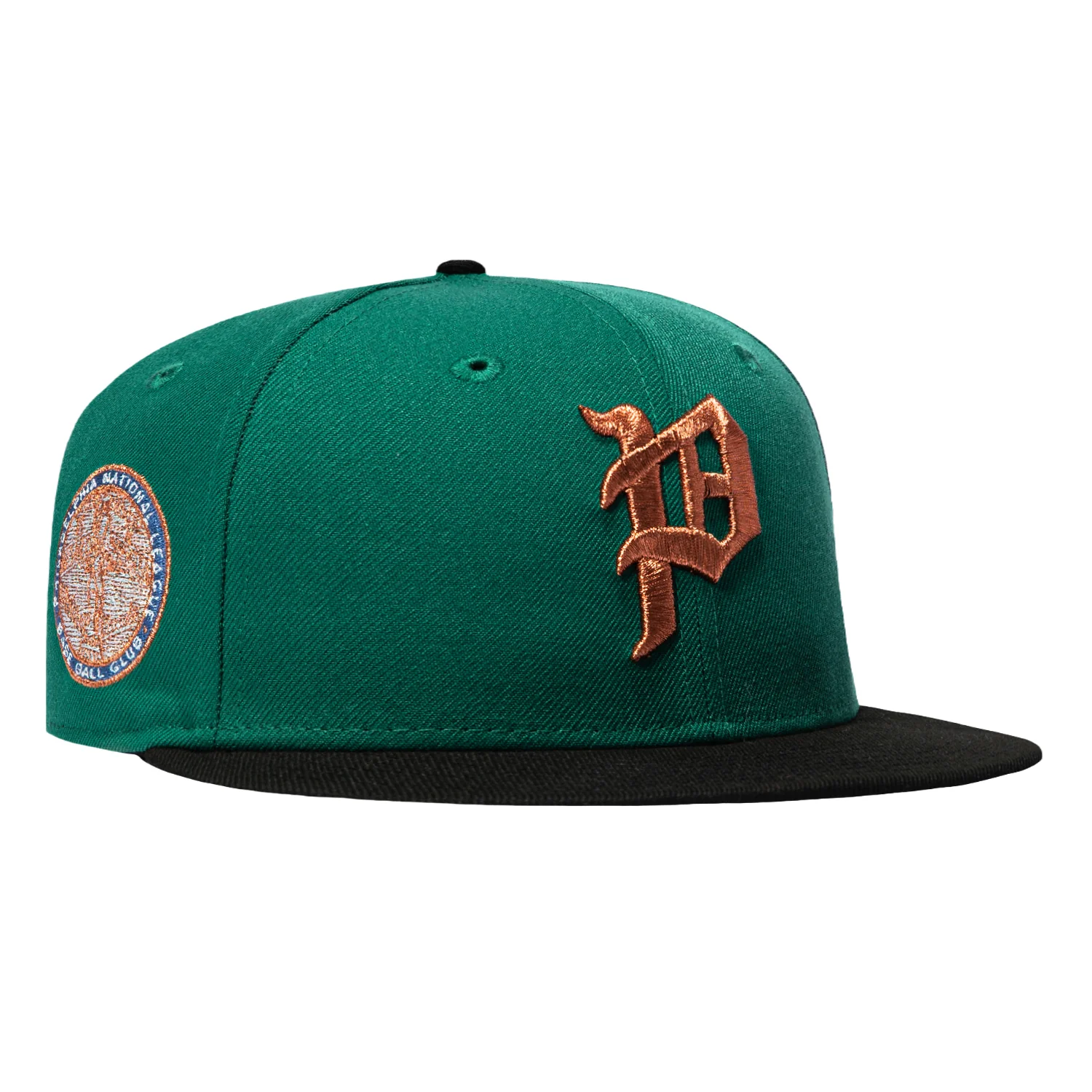 New Era 59Fifty Philadelphia Phillies Baseball Club Patch 1915 Old English Logo Hat - Green, Black, Metallic Silver