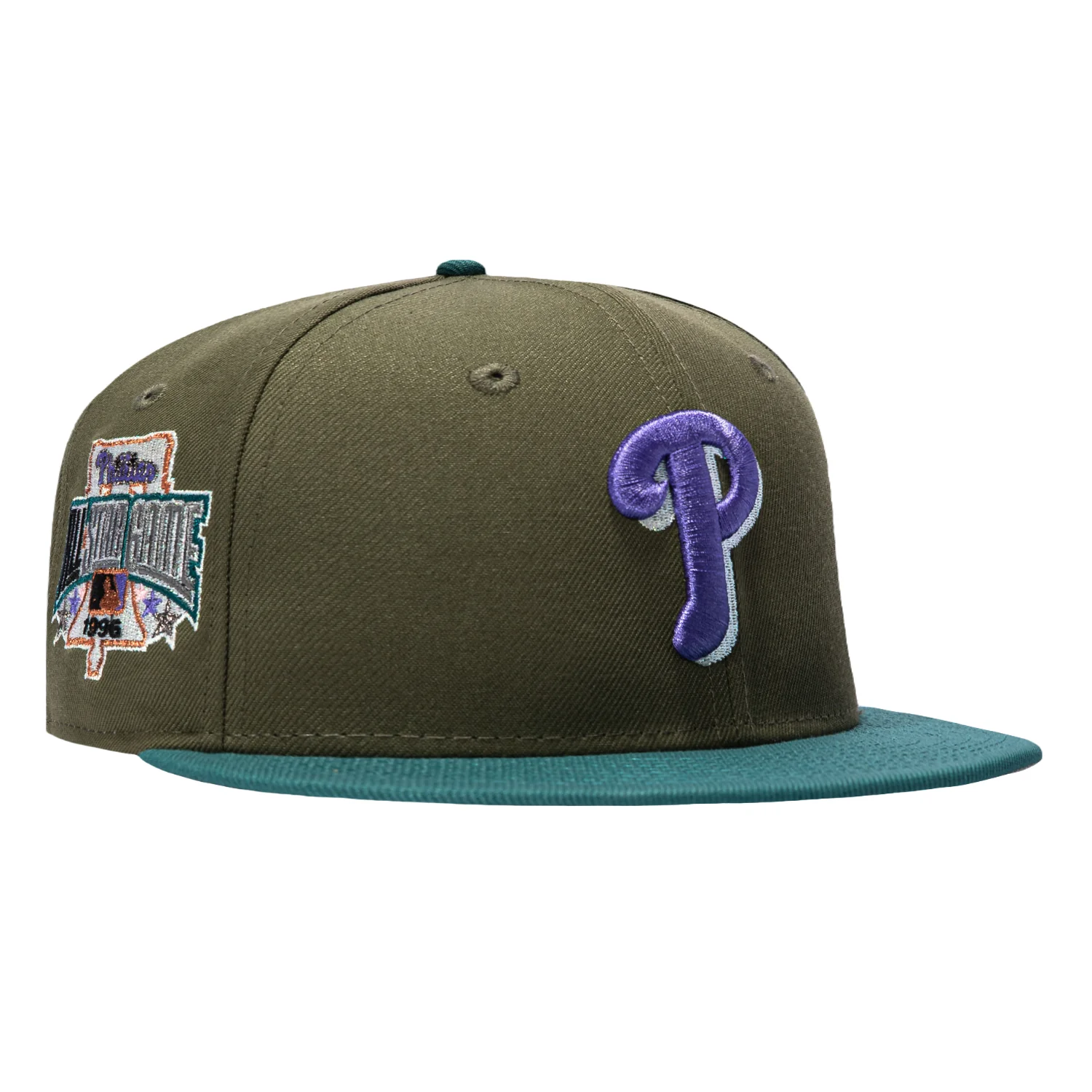 New Era 59Fifty Philadelphia Phillies 1996 All Star Game Patch Shadow Hat - Olive, Green