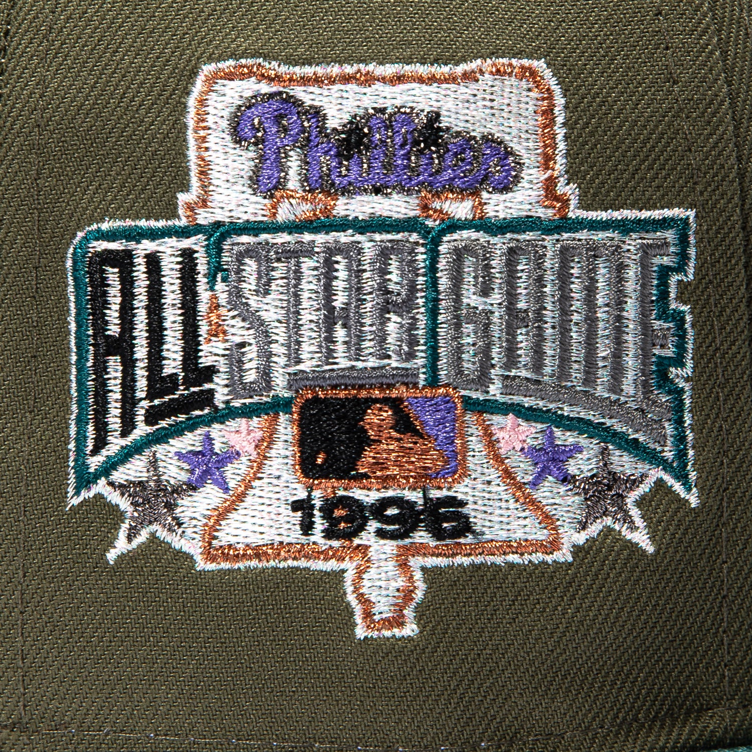 New Era 59Fifty Philadelphia Phillies 1996 All Star Game Patch Shadow Hat - Olive, Green - Image 5