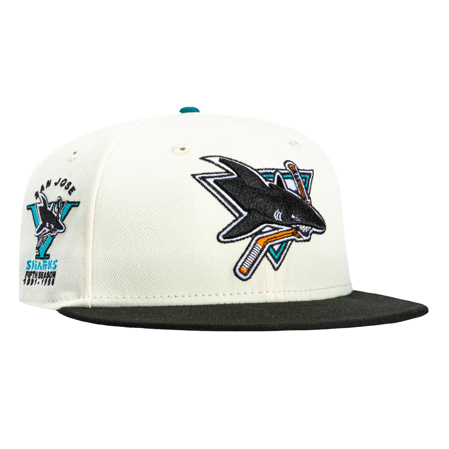 New Era 59Fifty San Jose Sharks 5th Anniversary Patch Hat - White, Black