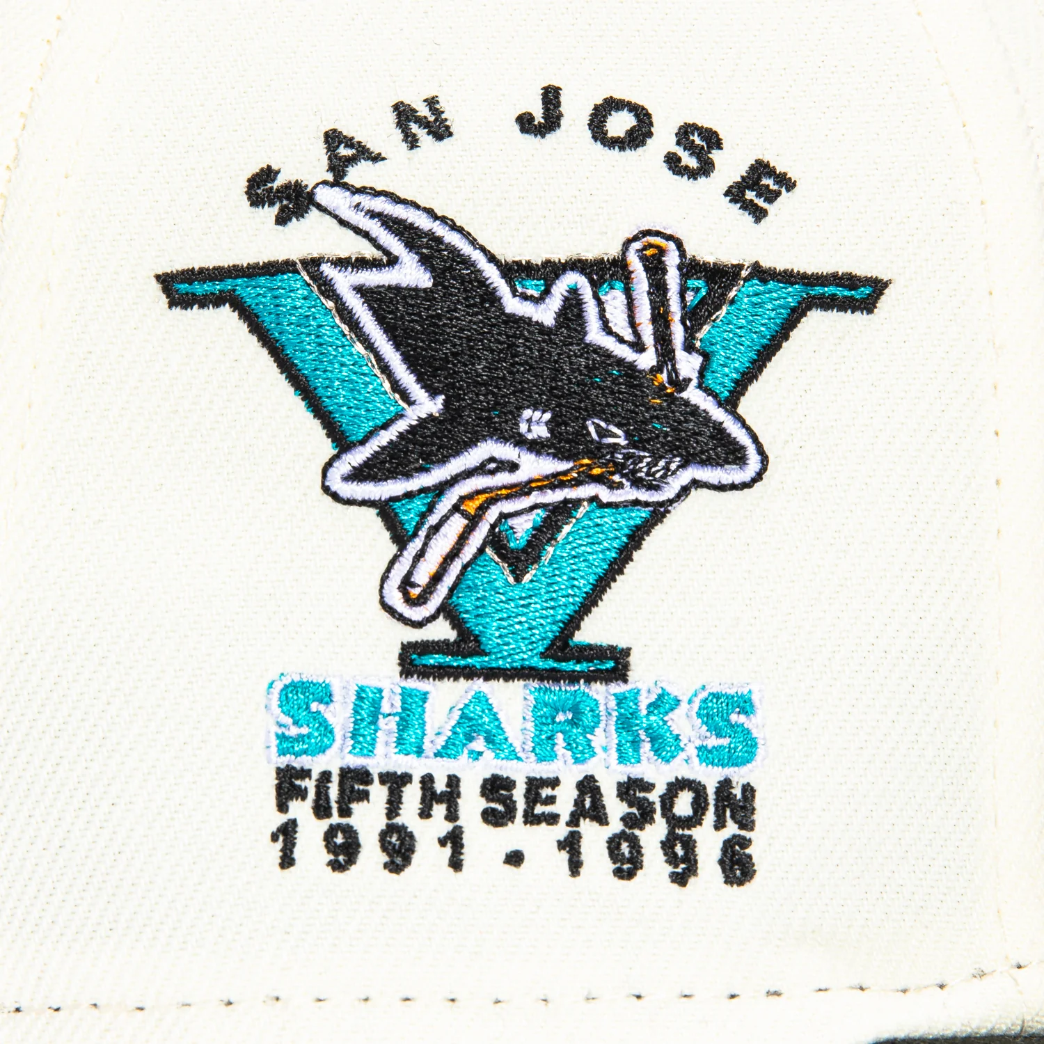 New Era 59Fifty San Jose Sharks 5th Anniversary Patch Hat - White, Black - Image 5