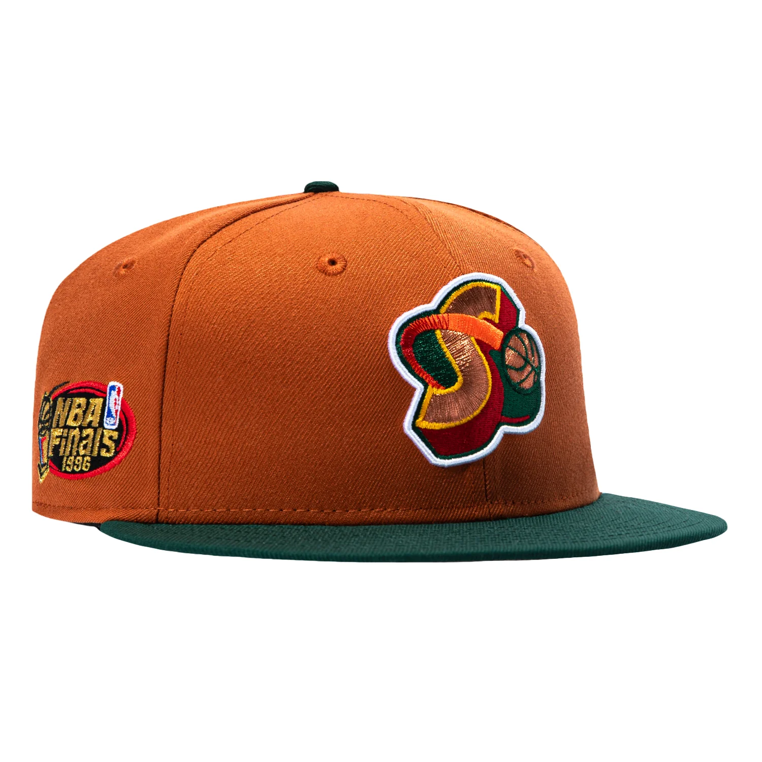 New Era 59Fifty Seattle Sonics 1996 NBA Finals Patch 1995 Alternate Hat - Burnt Orange, Green