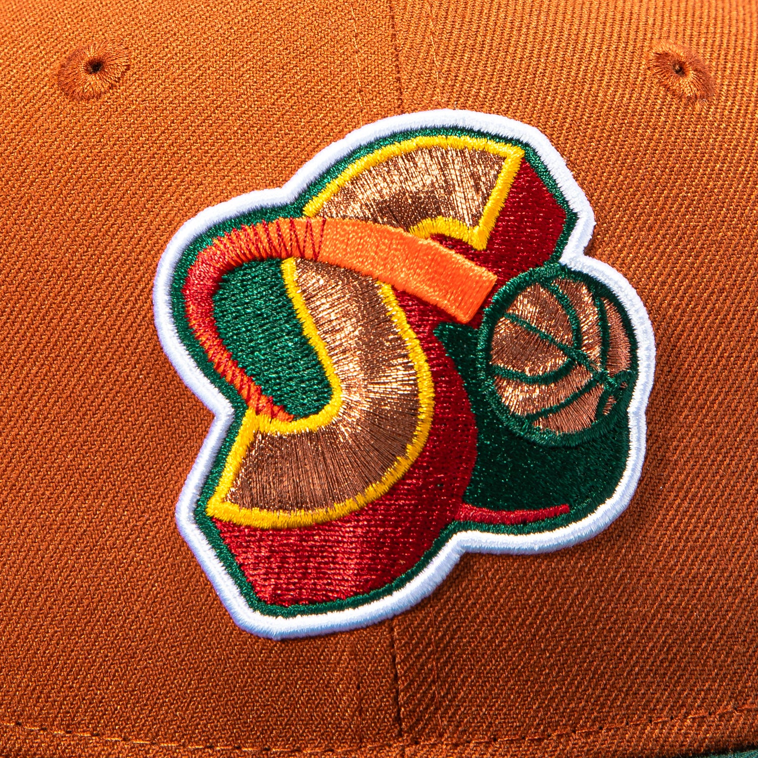 New Era 59Fifty Seattle Sonics 1996 NBA Finals Patch 1995 Alternate Hat - Burnt Orange, Green - Image 4