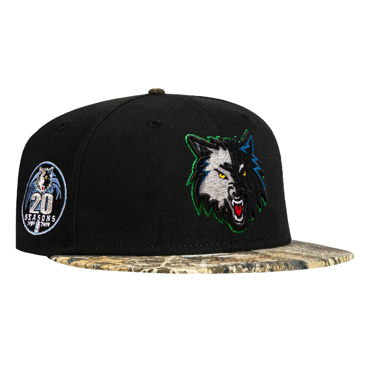 New Era 59Fifty Minnesota Timberwolves 20th Anniversary Patch 1995 Alternate Hat - Black, Realtree