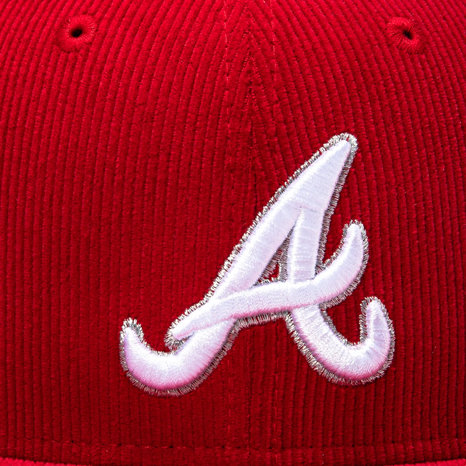 New Era 59Fifty Atlanta Braves 30th Anniversary Patch Corduroy Hat - Red, White, Metallic Silver - Image 4