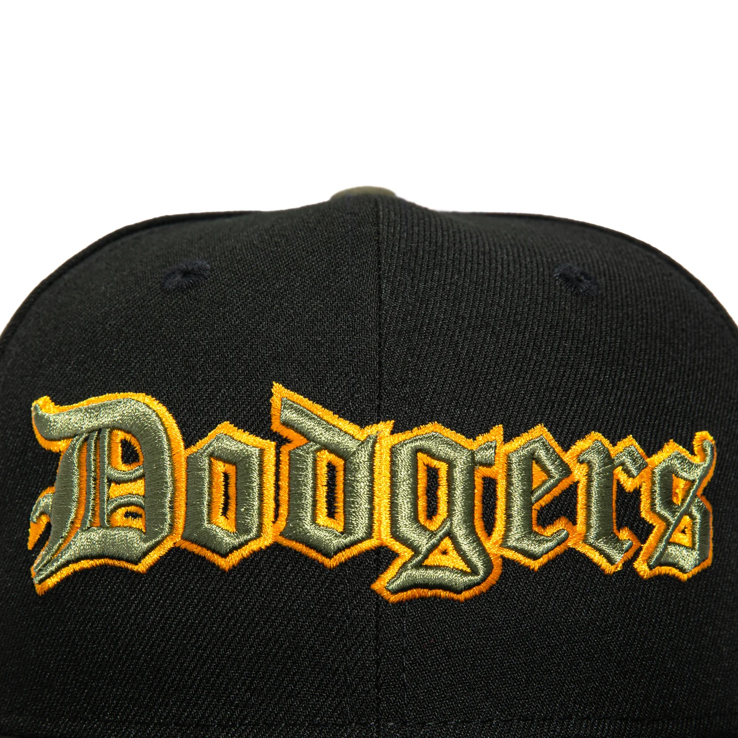 New Era 59Fifty Los Angeles Dodgers 8 Strike Patch Old English Hat - Black, Olive, Orange - Image 4