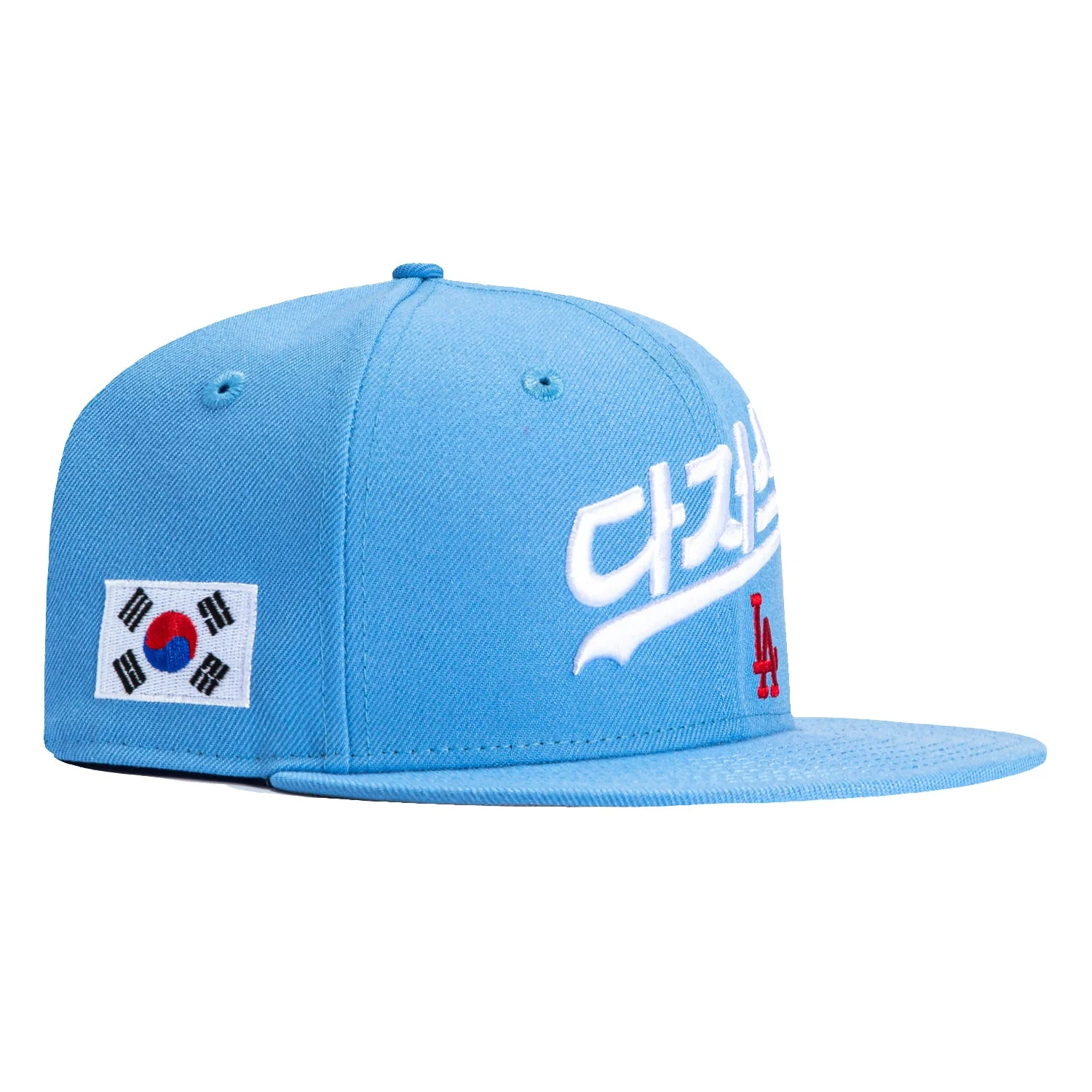 New Era 59Fifty Los Angeles Dodgers Korean Flag Patch Korea Script Hat - Light Blue