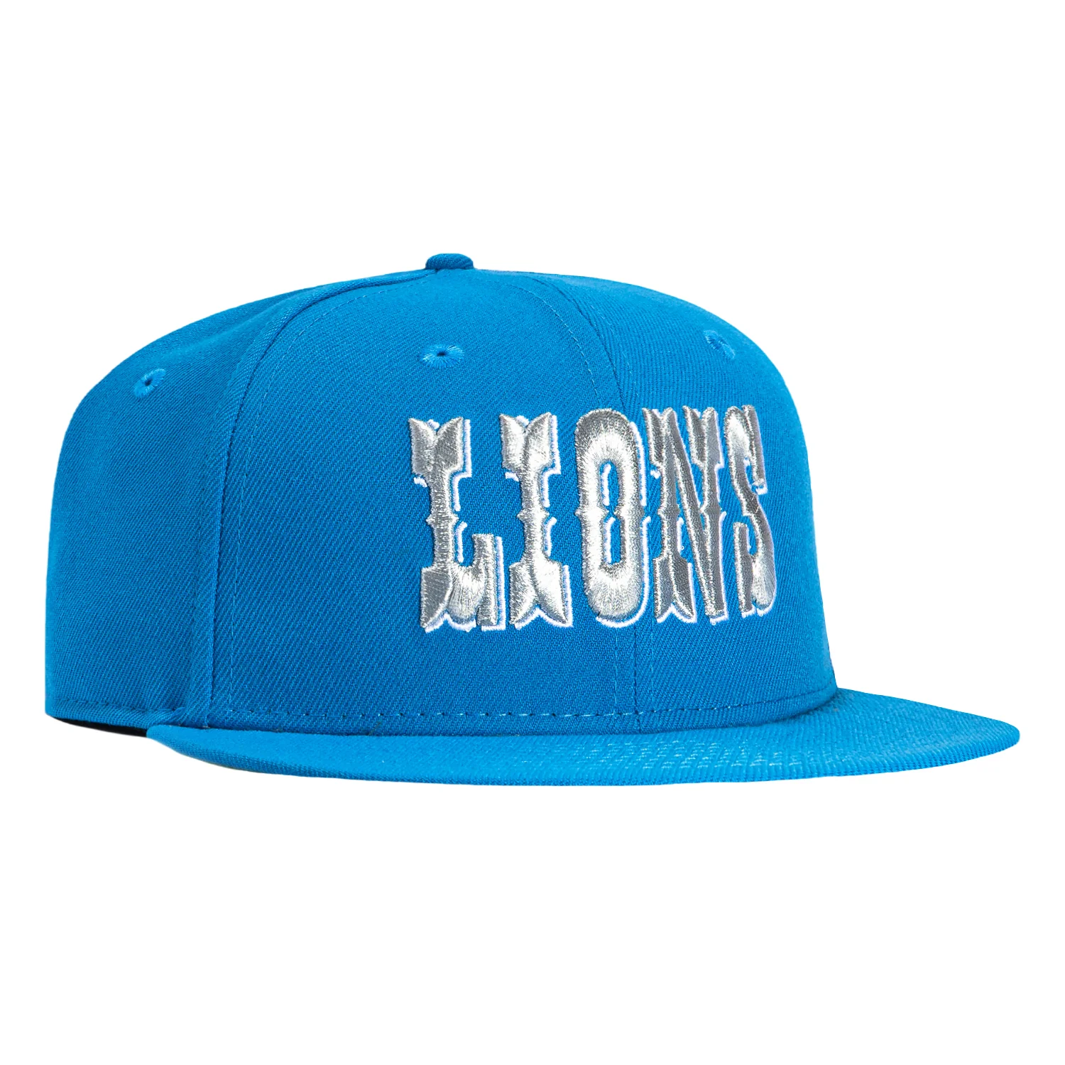 New Era 59Fifty Detroit Lions Word Hat - Light Blue, Metallic Silver