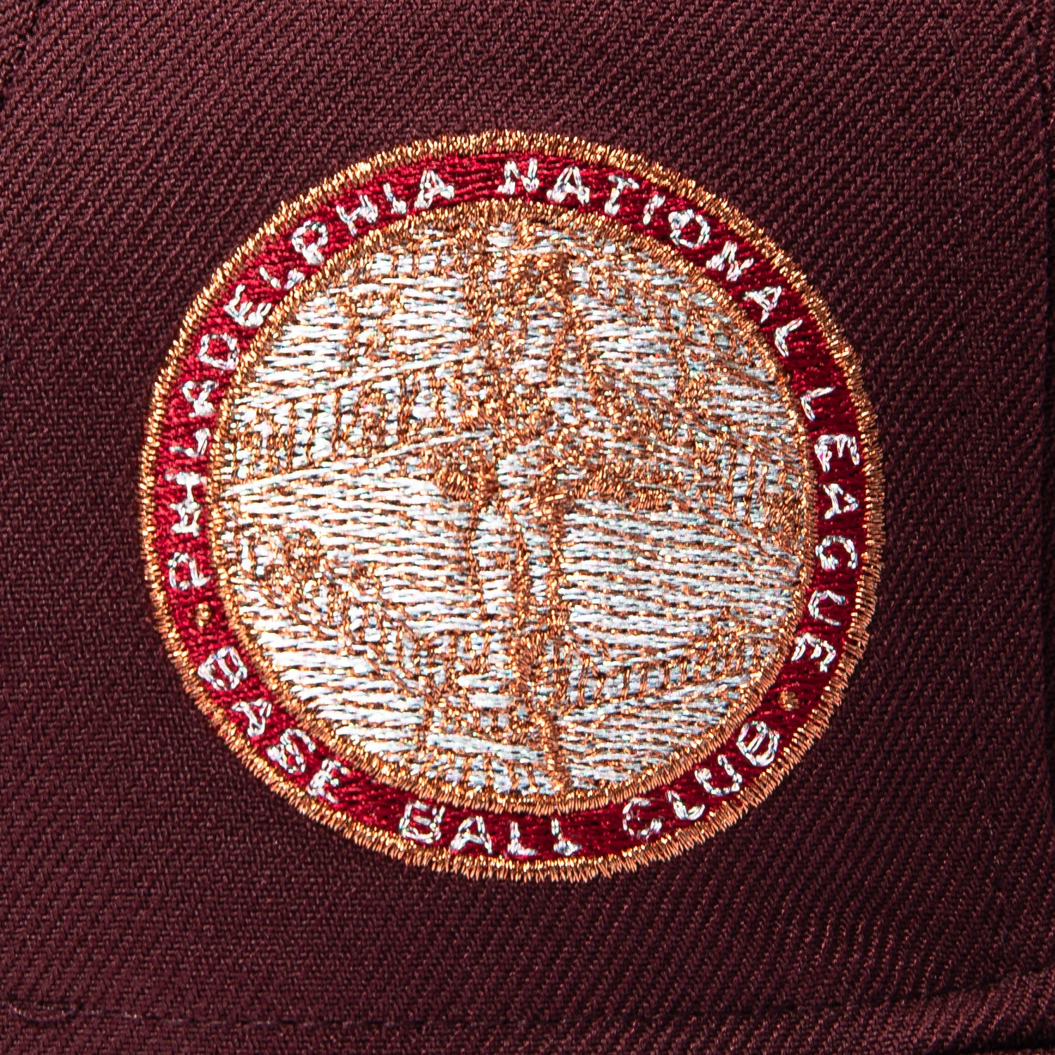 New Era 59Fifty Philadelphia Phillies National League Baseball Club Patch 1915 Old English Hat - Maroon, Metallic Copper - Image 5