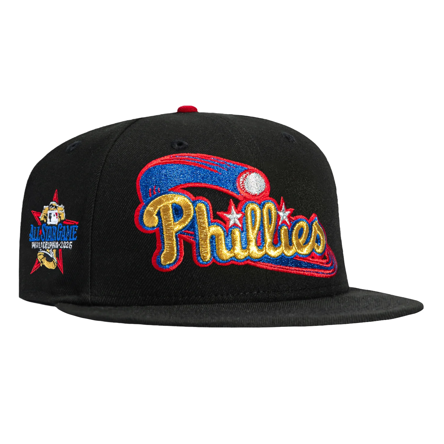 New Era 59Fifty Philadelphia Phillies 2026 All Star Game Patch 1998 Hat - Black, Metallic Gold, Royal, Red