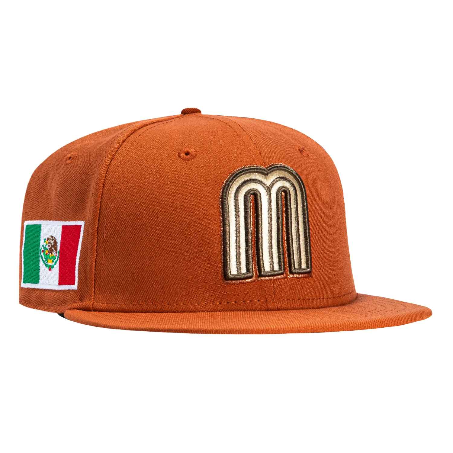 New Era 59Fifty Mexico World Baseball Classic Mexico Flag Patch Hat - Burnt Orange, Brown, Metallic Copper