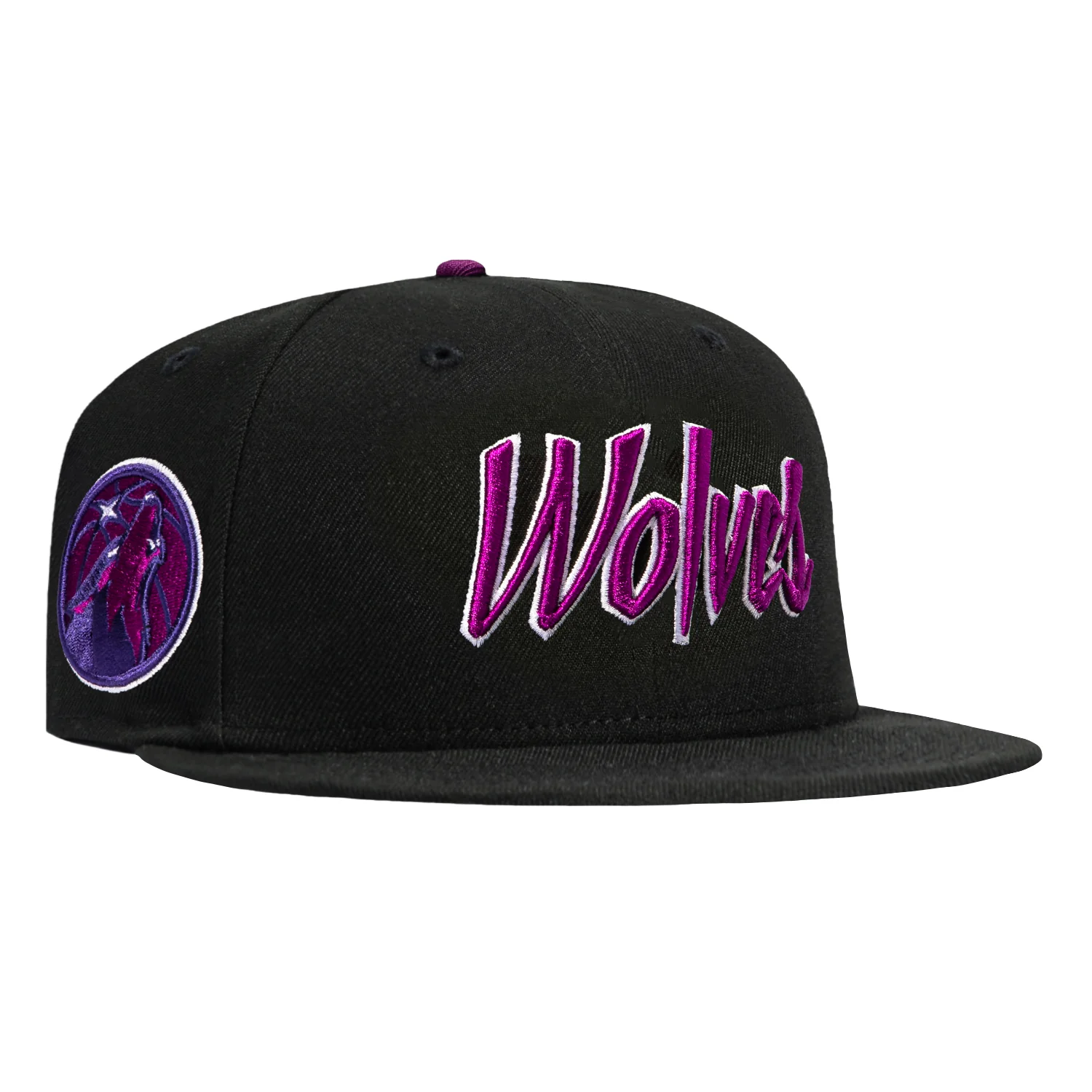 New Era 59Fifty Minnesota Timberwolves City Logo Patch Script Hat - Black, Purple