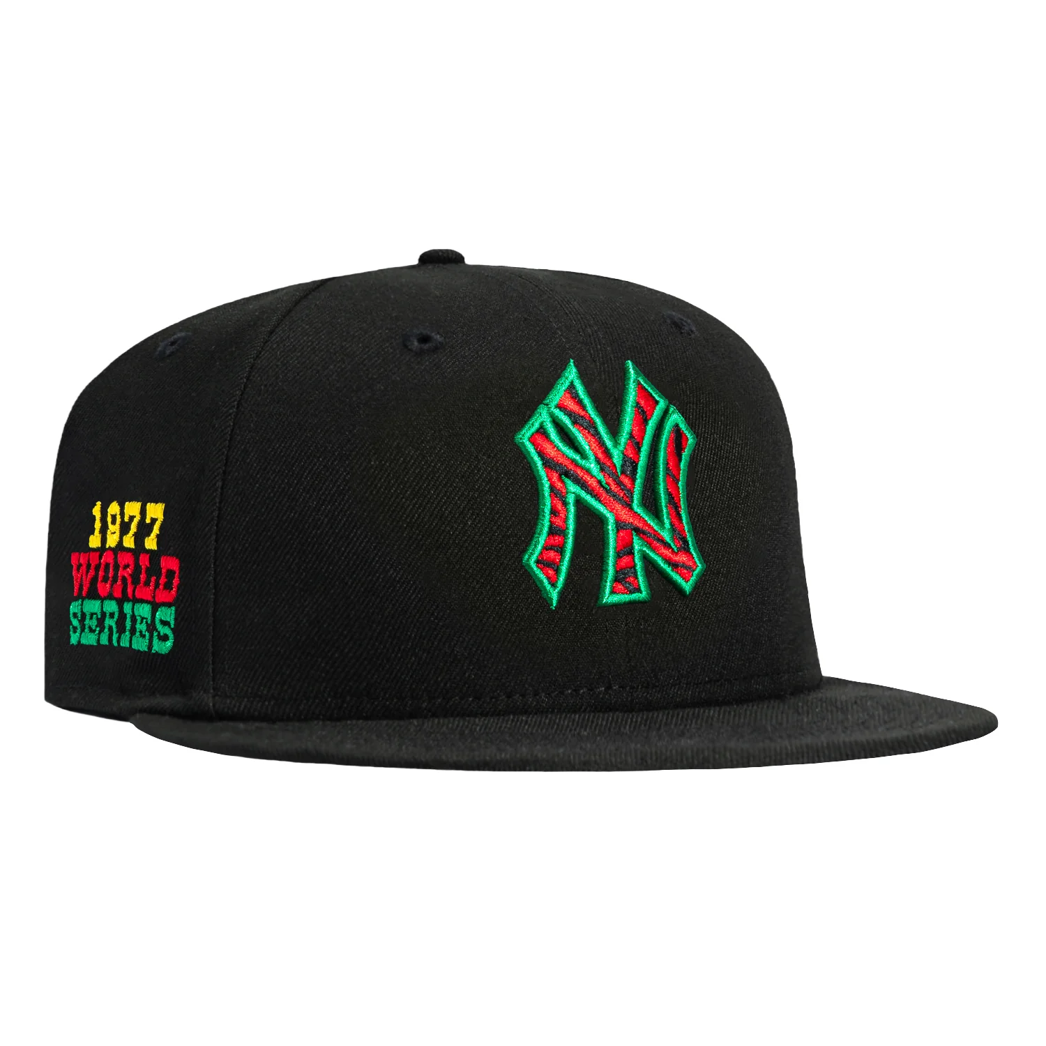 New Era 59Fifty New York Yankees 1977 World Series Patch Zebra Hat - Black, Red, Kelly