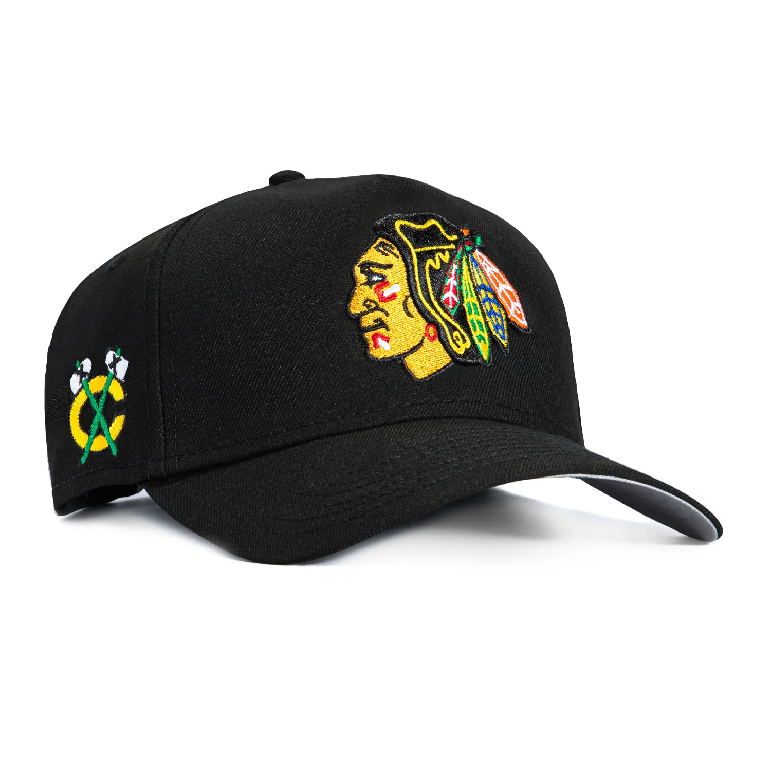 New Era 9Forty A-Frame Chicago Blackhawks Logo Patch Snapback Hat - Black