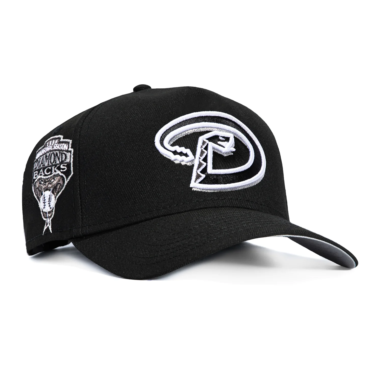 New Era 9Forty A-Frame Arizona Diamondbacks Inaugural Patch D Snapback Hat - Black, Metallic Silver, White