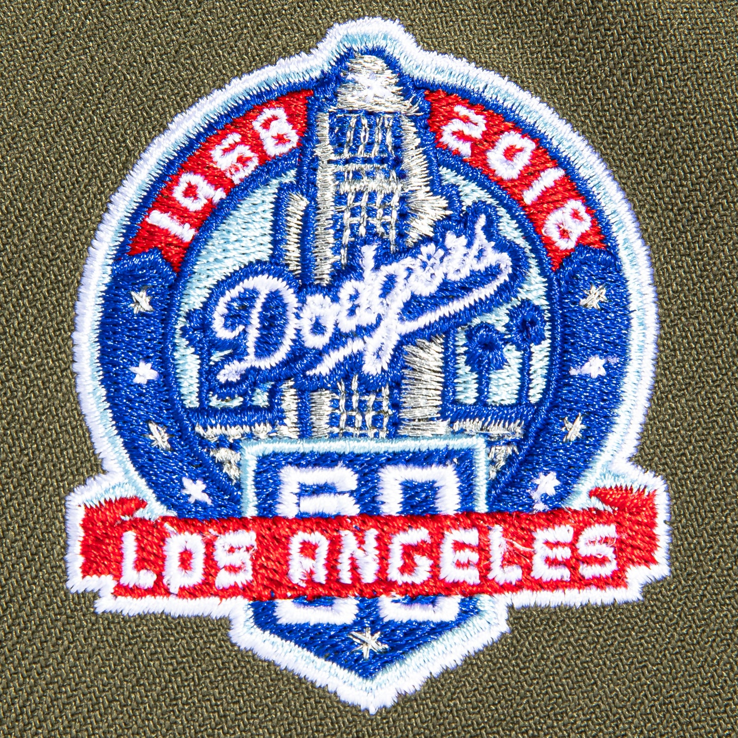 New Era 9Forty A-Frame Los Angeles Dodgers 60th Anniversary Patch Snapback Hat - Olive, Orange - Image 4