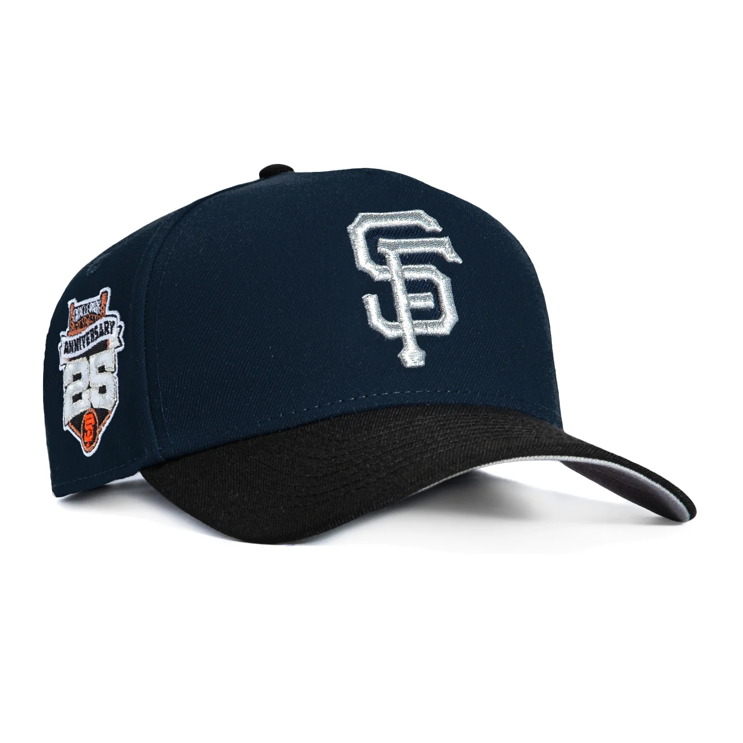 New Era 9Forty A-Frame San Francisco Giants 25th Anniversary Stadium Patch Snapback Hat - Navy, Black, Metallic Silver