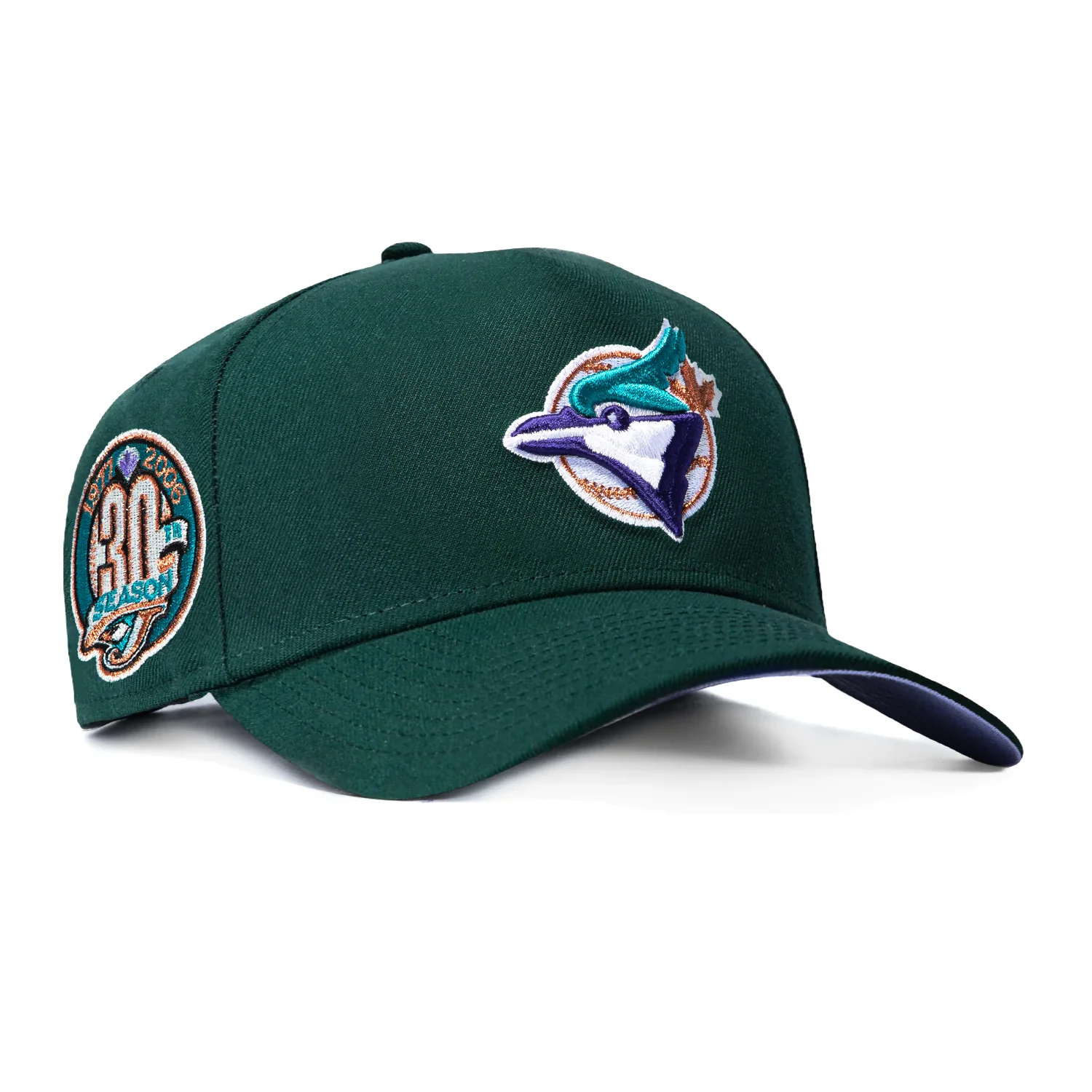 New Era 9Forty A-Frame Toronto Blue Jays 30th Anniversary Patch 1977 Lavender UV Snapback Hat - Green