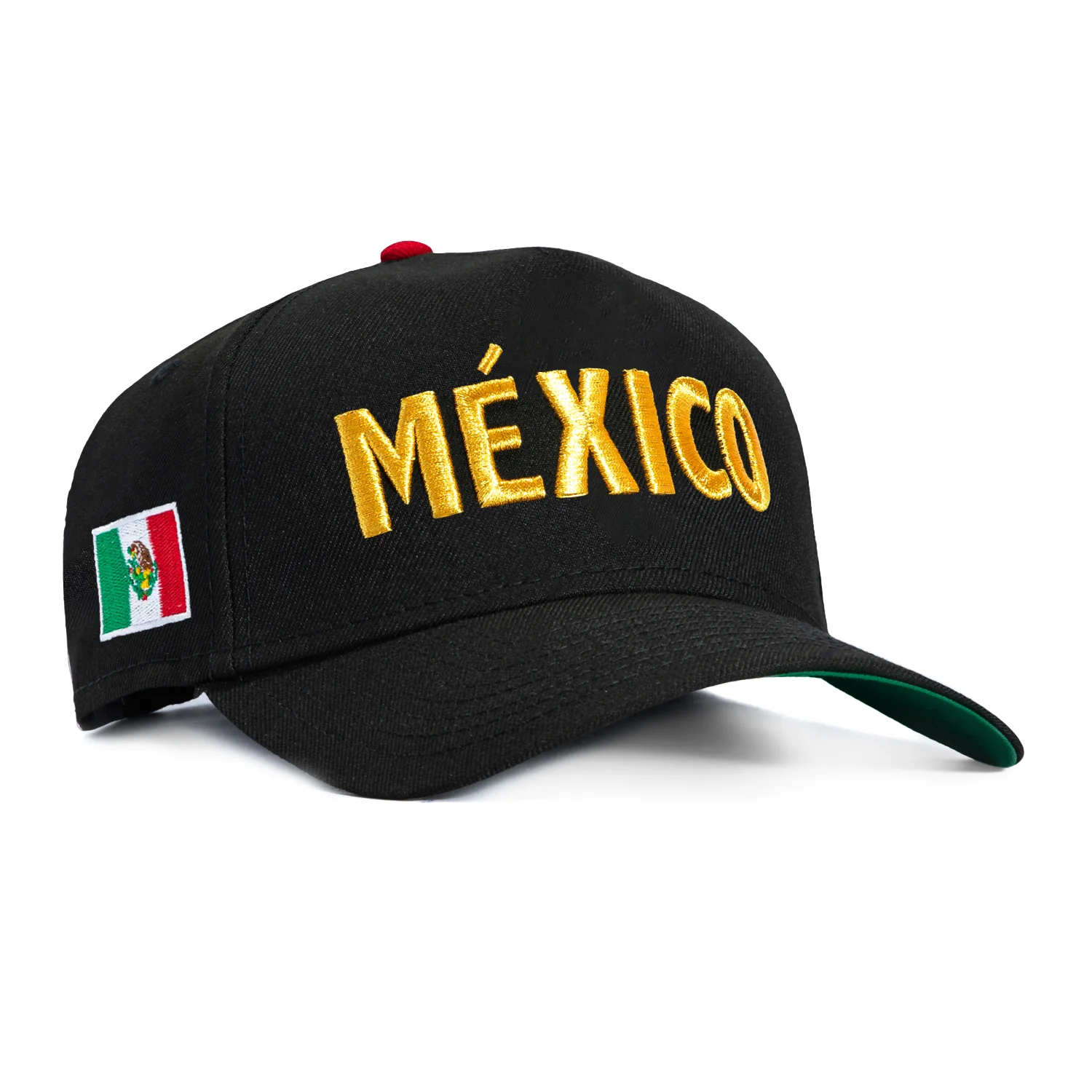 New Era 9Forty A-Frame Mexico Mexico Flag Patch Word Snapback Hat - Black, Metallic Gold