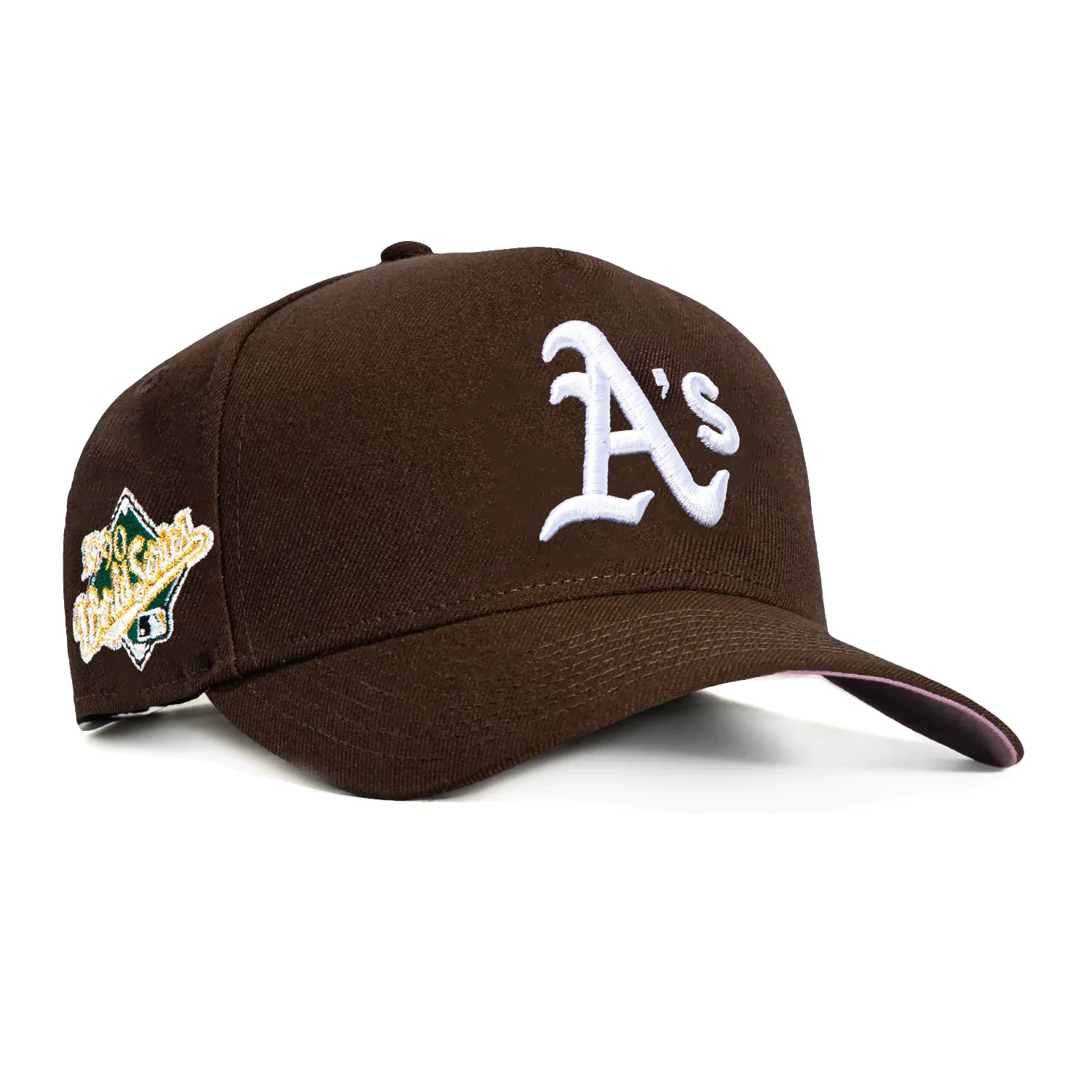 New Era 9Forty A-Frame Oakland Athletics 1990 World Series Patch Pink UV Snapback Hat - Brown