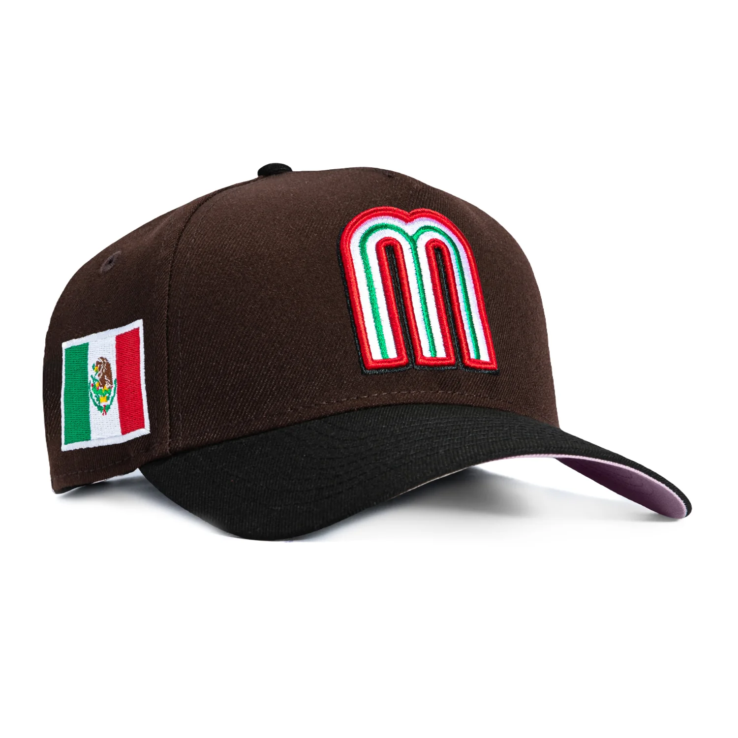 New Era 9Forty A-Frame Mexico World Baseball Classic Mexico Flag Patch Pink UV Snapback Hat - Brown, Black