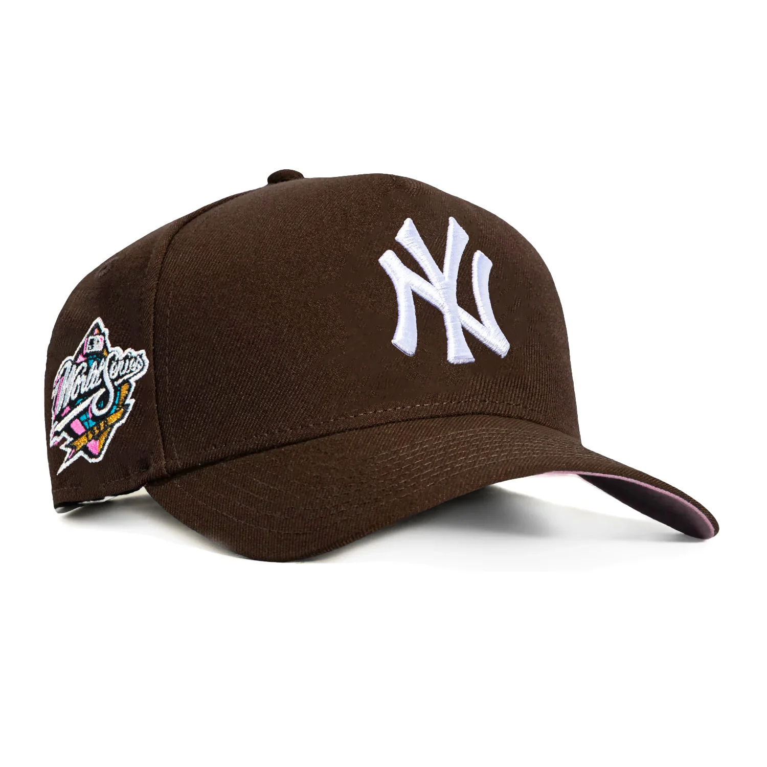 New Era 9Forty A-Frame New York Yankees 1998 World Series Patch Pink UV Snapback Hat - Brown