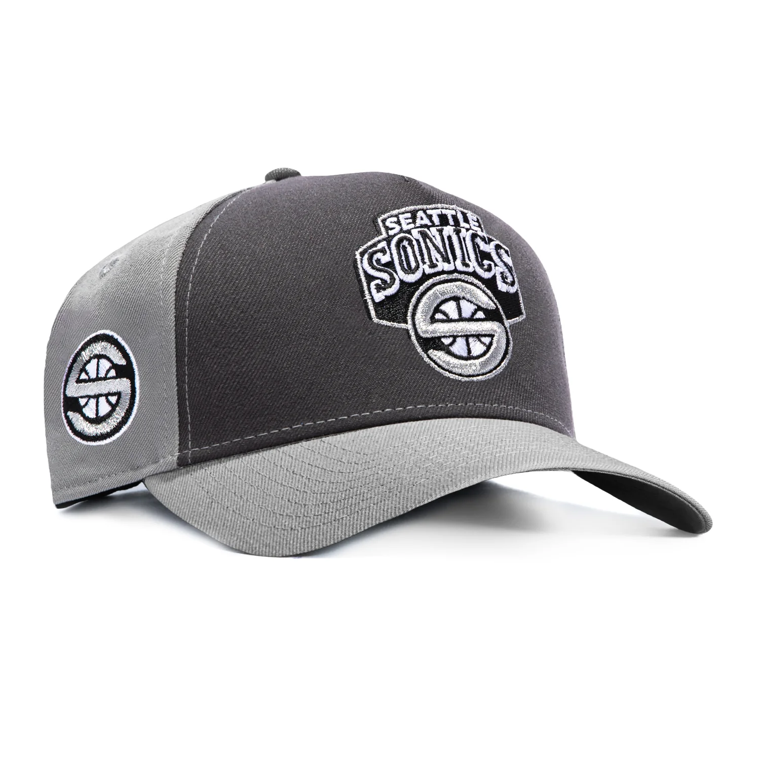 New Era 9Forty A-Frame Seattle Sonics Logo Patch Logo Rail Snapback Hat - Grey, Graphite